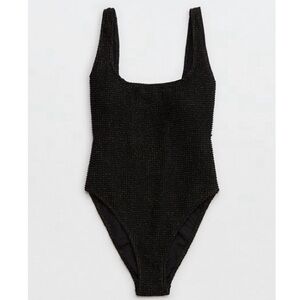 Aerie one piece crinkle black swimsuit